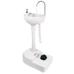 MUVIP LAVABO PORTATIL CON DEPOSITO DE 17L - DEPOSITO DE JABON 3L - BOMBA DE PIE CON FUELLE - INCORPORA COLGADOR PARA TOALLA