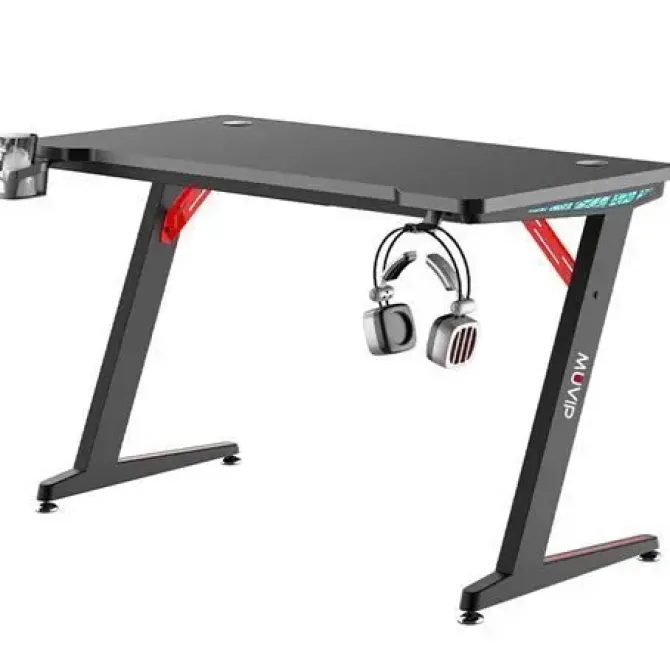 MUVIP PRO300 MESA GAMING FIBRA DE CARBONO CON LUZ RGB - SOLIDA - GRAN SUPERFICIE - PORTAVASOS - GANCHO PARA AURICULARES - MEDIDAS 120X60X75CM - COLOR NEGRO