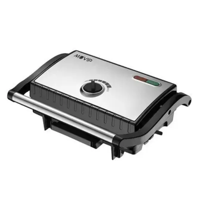 MUVIP SANDWICHERA INOX PLACA LISA 1500W - TEMPERATURA REGULABLE - PLACA SUPERIOR BASCULANTE - PRESION UNIFORME - ASA TACTO FRIO