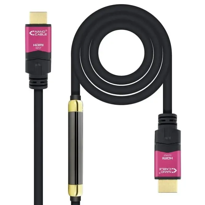 NANOCABLE CABLE HDMI V2.0 MACHO CON REPETIDOR A HDMI V2.0 MACHO 15M - 4K@60HZ 18GBPS - ALTA VELOCIDAD - COLOR NEGRO/ROSA