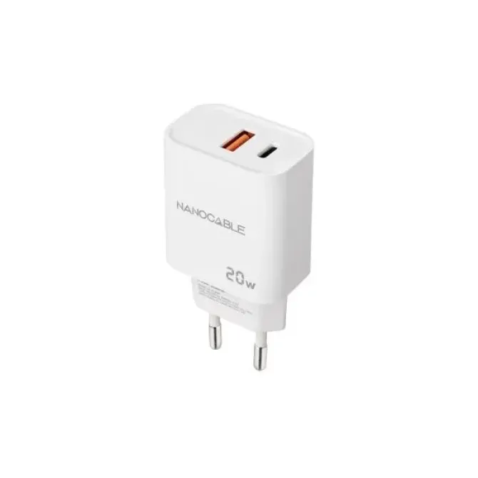 NANOCABLE CARGADOR DE PARED USB-C/PD + USB-A/QC 20W - COLOR BLANCO