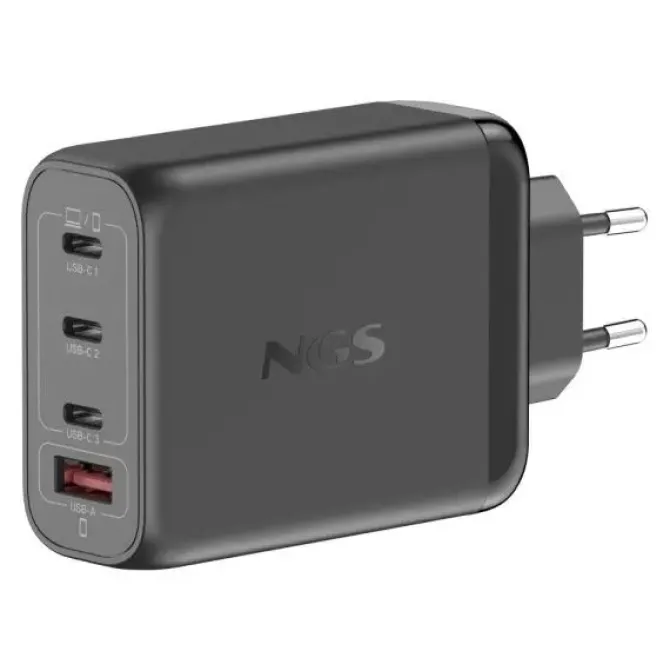 NGS BUD 140W CARGADOR UNIVERSAL DE PARED 140W ULTRARAPIDO - GAN - 3X USB-C PD & PPS, 1X USB-A QC 3.0 - COLOR NEGRO