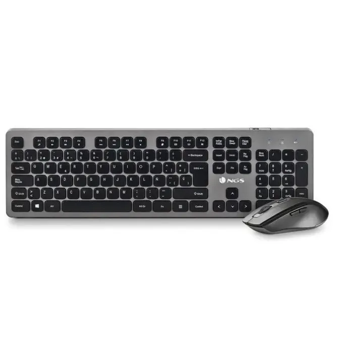NGS TECLADO Y RATON INALAMBRICOS DE 2.4GHZ - 12 TECLAS MULTIMEDIA - PERFIL BAJO - COLOR GRIS/NEGRO