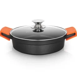 ORBEGOZO CDB CACEROLA BAJA SERIE 2.8L - ALUMINIO FUNDIDO INDEFORMABLE - ASAS DE SILICONA - TAPA DE CRISTAL TEMPLADO - ANTIADHERENTE PFOA - APTA PARA TODO TIPO DE FUEGOS SEGURA - PRACTICA Y VERSATIL