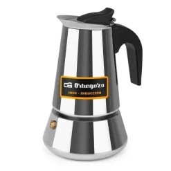ORBEGOZO KFI 460 CAFETERA DE ACERO INOXIDABLE RESISTENTE Y VERSATIL - CAPACIDAD PARA 4 TAZAS - APTA PARA TODO TIPO DE FUEGOS - ASA ERGONOMICA - MAXIMO AROMA - LAVAVAJILLAS