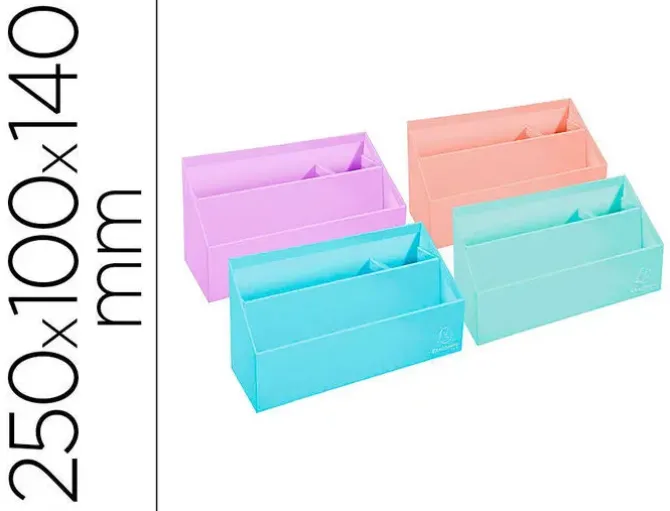 ORGANIZADOR EXACOMPTA AQUAREL CARTON FORRADO 3 COMPARTIMENTOS COLORES PASTEL SURTIDOS 250X100X140 MM