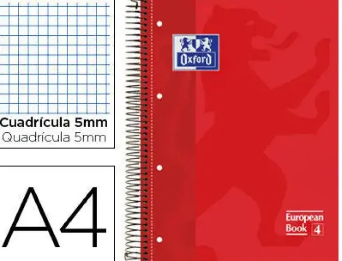 OXFORD BLOC OXFORD A4+ 80H T.EXTD CN5MM ROJO 100430198/024 MAK029110