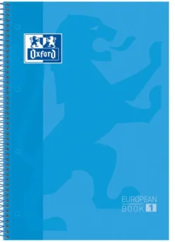 OXFORD EUROPEANBOOK1 CUADERNO ESPIRAL FORMATO A4+ CUADRICULADO 5X5MM - 80 HOJAS - TAPA EXTRADURA ACABADO BRILLANTE - BANDA DE COLOR TURQUESA