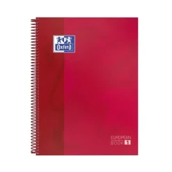 OXFORD EUROPEANBOOK1 CUADERNO ESPIRAL FORMATO A4+ CUADRICULADO 5X5MM - 80 HOJAS - TAPA EXTRADURA ACABADO BRILLANTE - BANDA DE COLOR ROJO