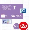 OXFORD RECAMBIO COLOR OXFORD DIN A4 100 + 20HOJAS GRATIS 90 GR CUADRO 5 MM 4 TALADROS MORADO PURPURA LILA VIOLETA