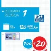 OXFORD RECAMBIO COLOR OXFORD DIN A4 100 + 20HOJAS GRATIS 90 GR CUADRO 5 MM 4 TALADROS AZUL