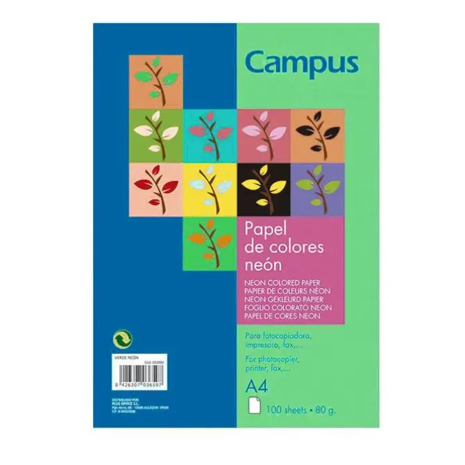 PAPEL CAMPUS A4 80GR 100H VERDE NEON 002889