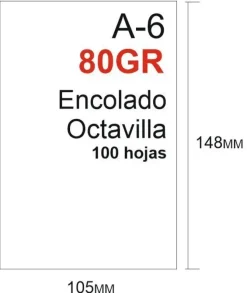 PAPEL 80GR 100HOJAS ENCOLADO TAMAÑO OCTAVILLA 148X105MM A6 BLANCO GRUESO