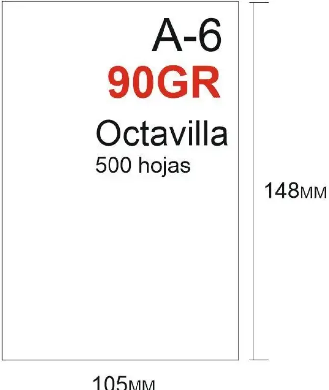 PAPEL 90GR 500HOJAS TAMAÑO OCTAVILLA 148X105MM A6 BLANCO GRUESO