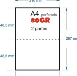PAPEL 500H A-4 80GR PERFORADO EN 2 PARTES 148,5X210 PRECORTE EN 2 CUARTILLAS A5 PARA ALBARANES CON COPIA EN LA MISMA HOJA CS64198