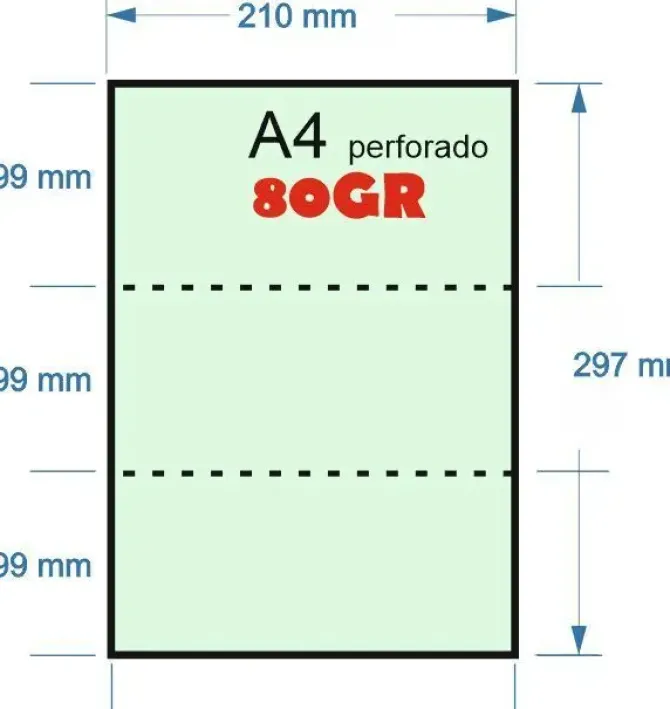 PAPEL 500H A-4 80GR VERDE PERFORADO EN 3 PARTES 99MMX210MM PARA RECIBOS BANCARIOS IMPRESORA LASER O INKJET