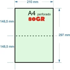 PAPEL 500H A-4 80GR VERDE PERRFORADO EN 2 PARTES 148,5X210 PRECORTE EN 2 CUARTILLAS A5 PARA ALBARANES CON COPIA EN LA MISMA HOJA
