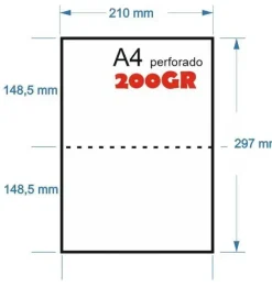 PAPEL 250H 200GR A-4 PERFORADO EN 2 PARTES 148,5MMX210MM PARA RECIBOS 2 CUARTILALLAS PERFORADAS