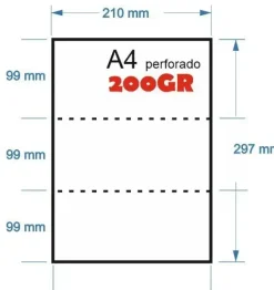 PAPEL 250H 200GR A-4 PERFORADO EN 3 PARTES 9,9MMX210MM PARA RECIBOS BANCARIOS IMPRESORA LASER
