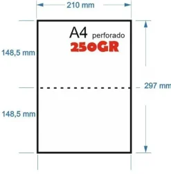 PAPEL 250H 250GR A-4 PERFORADO EN 2 PARTES 148,5MMX210MM PARA RECIBOS 2 CUARTILALLAS PERFORADAS