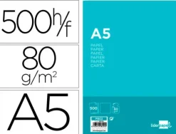 PAPEL LIDERPAPEL A5 80G/M2 PAQUETE DE 500 BLANCO PAPEL CUARTILLA