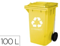 PAPELERA CONTENEDOR Q-CONNECT PLASTICO CON TAPADERA 100L COLOR AMARILLO 750X470X370 MM CON RUEDAS
