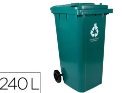 PAPELERA CONTENEDOR Q-CONNECT PLASTICO CON TAPADERA Y RUEDAS 240 LITROS 1040X620X610 MM VERDE