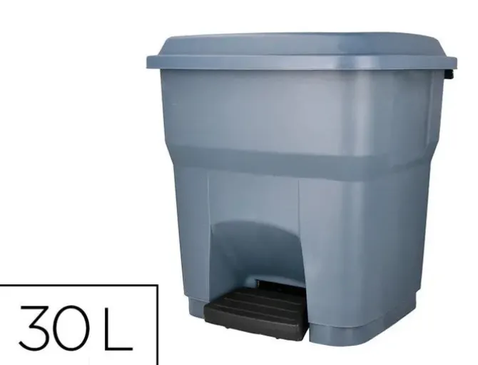 PAPELERA CONTENEDOR Q-CONNECT PLASTICO CON TAPA Y PEDAL 30 LITROS GRIS 395X395X420 MM