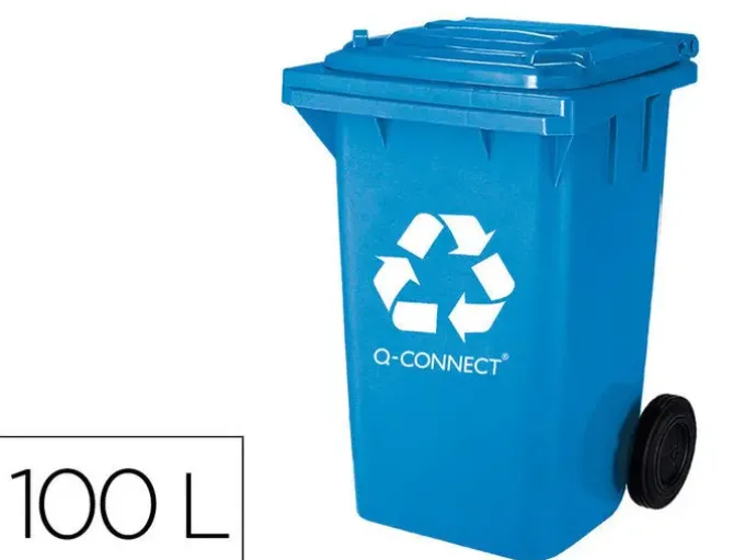 PAPELERA CONTENEDOR Q-CONNECT PLASTICO CON TAPADERA 100L COLOR AZUL 750X470X370 MM CON RUEDAS