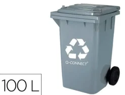 PAPELERA CONTENEDOR Q-CONNECT PLASTICO CON TAPADERA 100L COLOR GRIS 750X470X370 MM CON RUEDAS