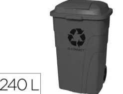 PAPELERA CONTENEDOR Q-CONNECT PLASTICO CON TAPADERA 240L COLOR GRIS 1040X610X610 MM CON RUEDAS