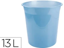 PAPELERA PLASTICO LIDERPAPEL CELESTE TRANSLUCIDO 13 LITROS 275X285 MM MM