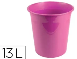PAPELERA PLASTICO LIDERPAPEL ROSA OPACO 13 LITROS 275X285 MM