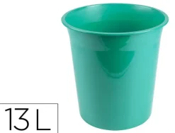 PAPELERA PLASTICO LIDERPAPEL MENTA OPACO 13 LITROS 275X285 MM