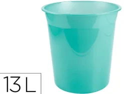 PAPELERA PLASTICO LIDERPAPEL MENTA TRANSLUCIDO 13 LITROS 275X285 MM MM