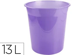 PAPELERA PLASTICO LIDERPAPEL LAVANDA TRANSLUCIDO 13 LITROS 275X285 MM MM