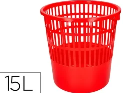 PAPELERA PLASTICO Q-CONNECT 15 LITROS COLOR ROJO 285X290 MM