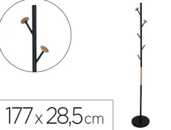 PERCHERO METALICO Q-CONNECT NEGRO CON DETALLES DE MADERA 5 COLGADORES 177X28,5 CM