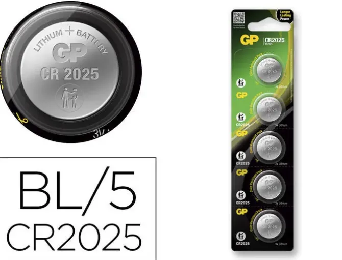 PILA GP ALCALINA BOTON LITIO CR2025 BLISTER DE 5 UNIDADES