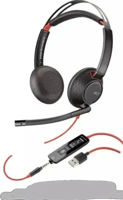 PLANTRONICS/POLY BLACKWIRE C5220 USB-A AURICULARES CON MICROFONO - CANCELACION DE RUIDO - DIADEMA METALICA ACOLCHADA - ALMOHADILLAS DE PIEL SINTETICA - CONTROLES EN CABLE