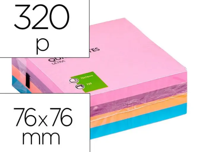 QCONNET CUBO DE NOTAS REPOSICIONABLES 76 X 76 MM. 320 HOJAS COLORES FUERTES SURTIDOS CS34210 KF02514