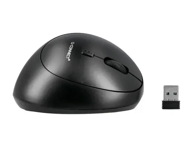 RATON Q-CONNECT OPTICO INALAMBRICO ERGONOMICO VERTICAL DPI 800/1200/1600 PILA AA NEGRO