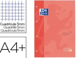 RECAMBIO COLOR 1 OXFORD DIN A4+ 80 HOJAS 90 GR CUADRICULA 5 MM TAPA BLANDA 4 TALADROS CORAL TOUCH