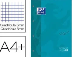 RECAMBIO COLOR 1 OXFORD DIN A4+ 80 HOJAS 90 GR CUADRICULA 5 MM TAPA BLANDA 4 TALADROS AQUA TOUCH