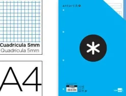 RECAMBIO LIDERPAPEL A4 100 HOJAS 100G/M2 CUADRO 5 MM 4 TALADROS BANDAS DE 5 COLORES ANTARTIK