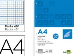 RECAMBIO LIDERPAPEL A4 100 HOJAS 100 G/M2 RAYADO Nº 46 4 TAL