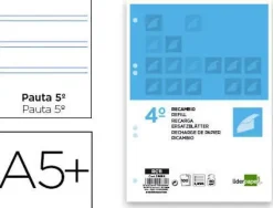 RECAMBIO LIDERPAPEL CUARTO 100 HOJAS 60G/M2 PAUTA 5ª 2.5MM CON MARGEN 6 TALADROS