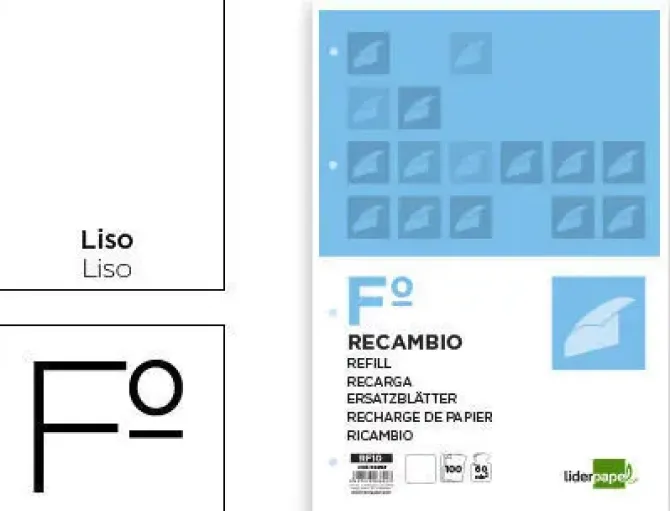 RECAMBIO LIDERPAPEL FOLIO 100 H 4TF-10 LISO 4 TALADROS