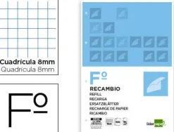 RECAMBIO LIDERPAPEL FOLIO 100 H 4TF-08 CUADRO 8 MM 4 TALADROS CON MARGEN