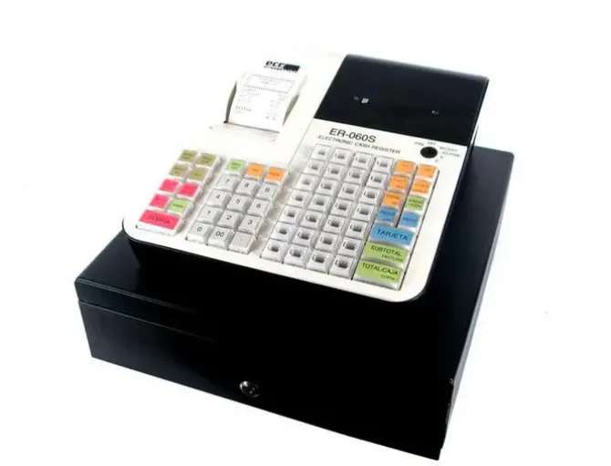 REGISTRADORA ECR SAMPOS ER-60 BLANCA 28 DEPARTAMENTOS DISPLAY VFD ANTIREFLEJOS CONFORME NORMATIVA FACTURA